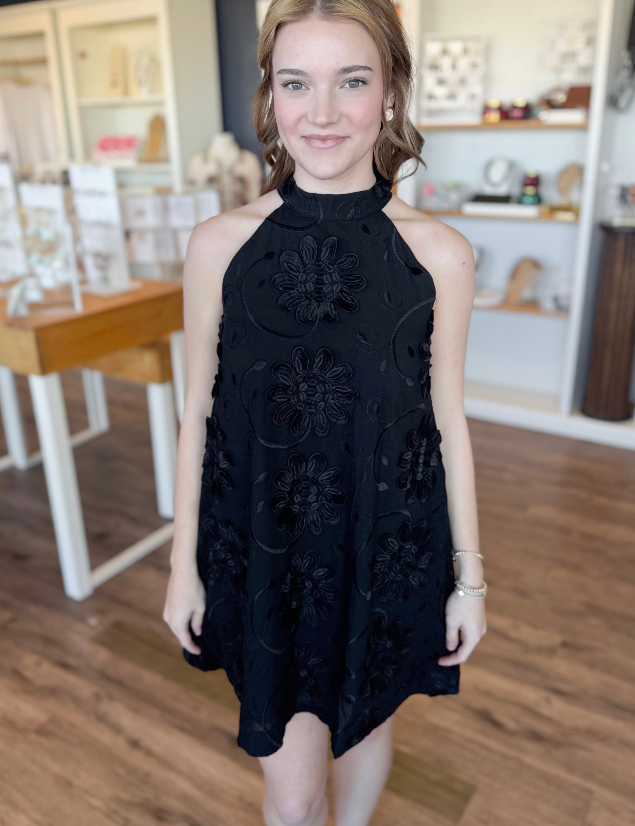 Roma Black Floral Mini Dress