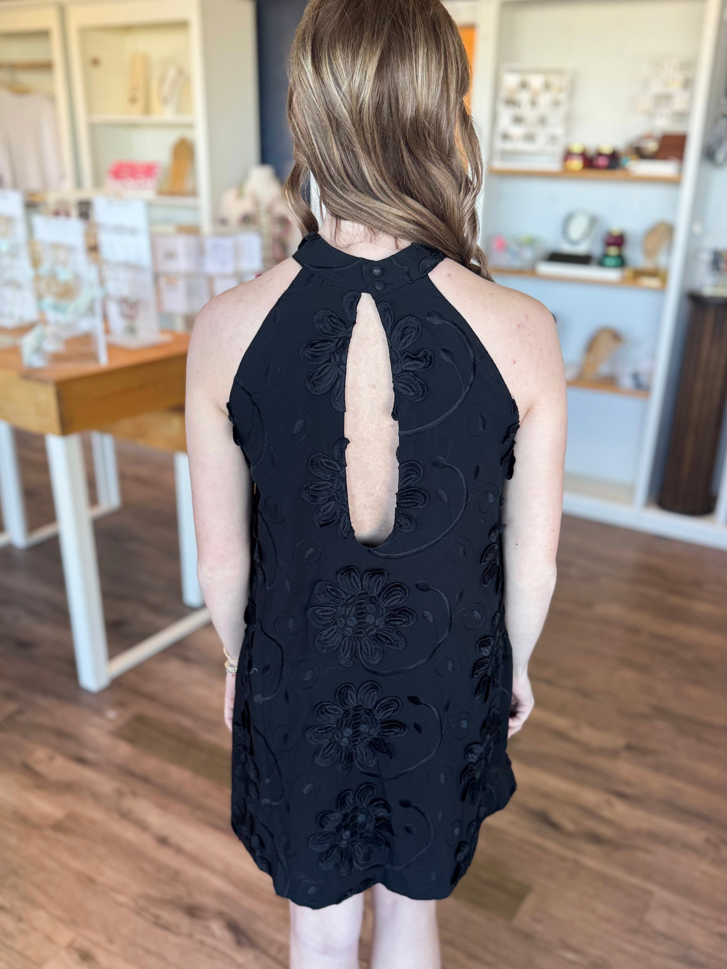 Roma Black Floral Mini Dress