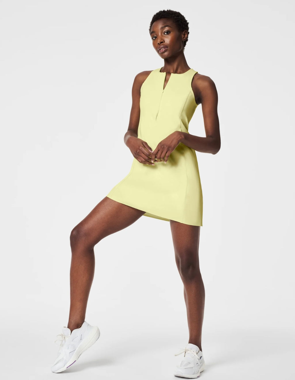 Zip Front Racerback Dress in Lemon Lime