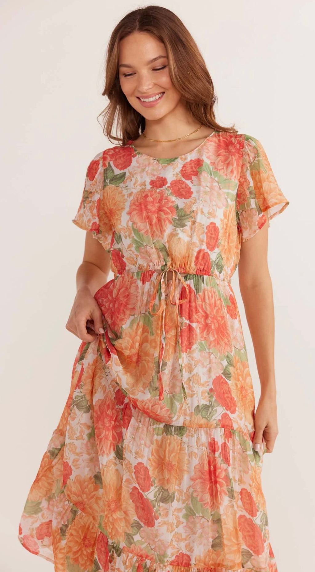 Aida Dress in Apricot Foral