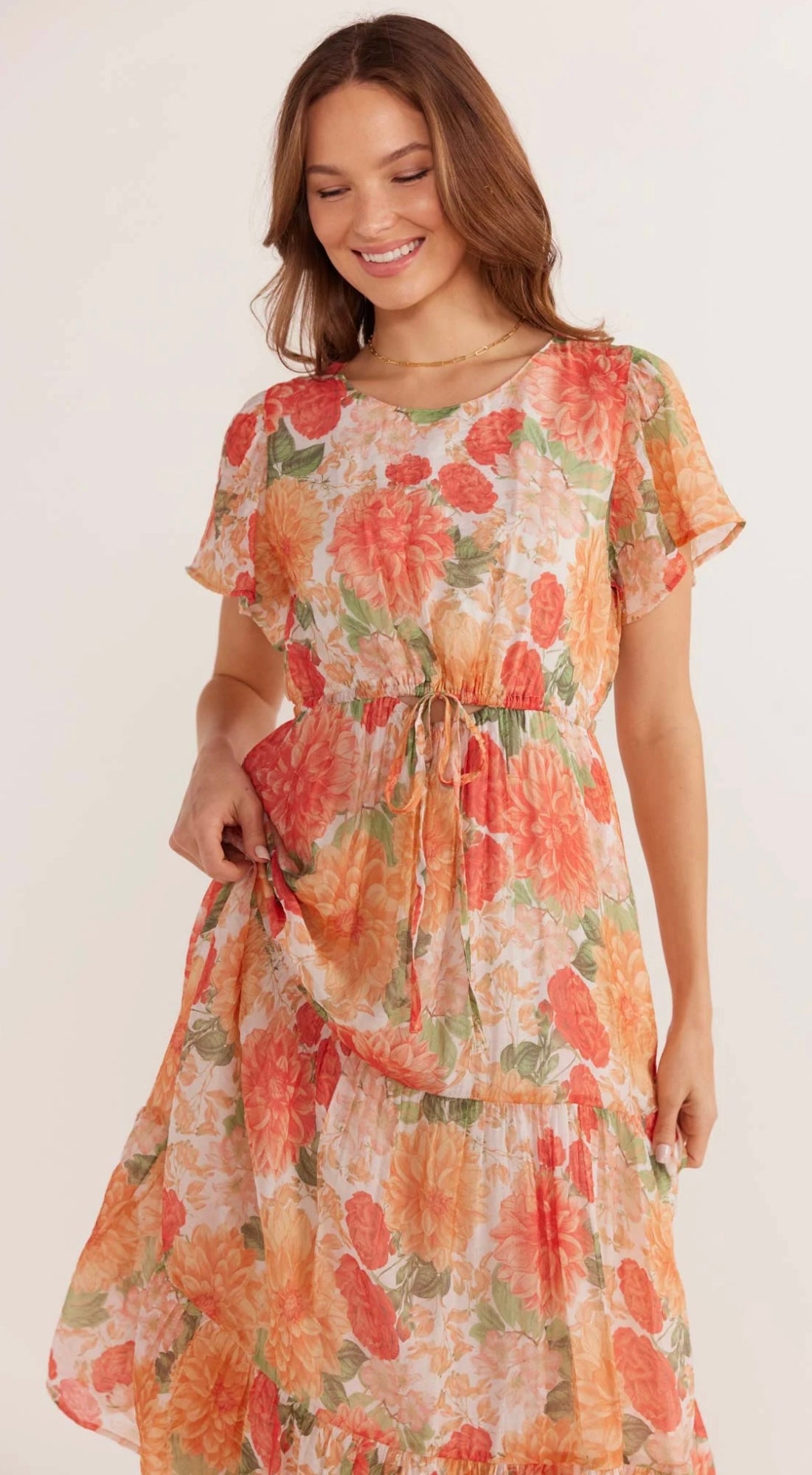 Aida Dress in Apricot Foral