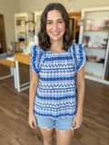 Blue & White Eyelet Top