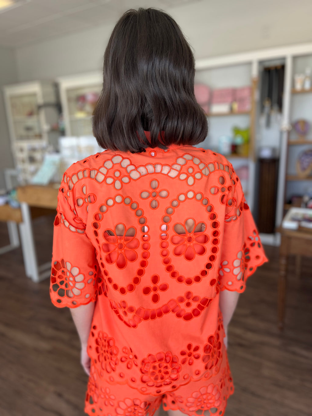 Embroidered Top in Tangerine