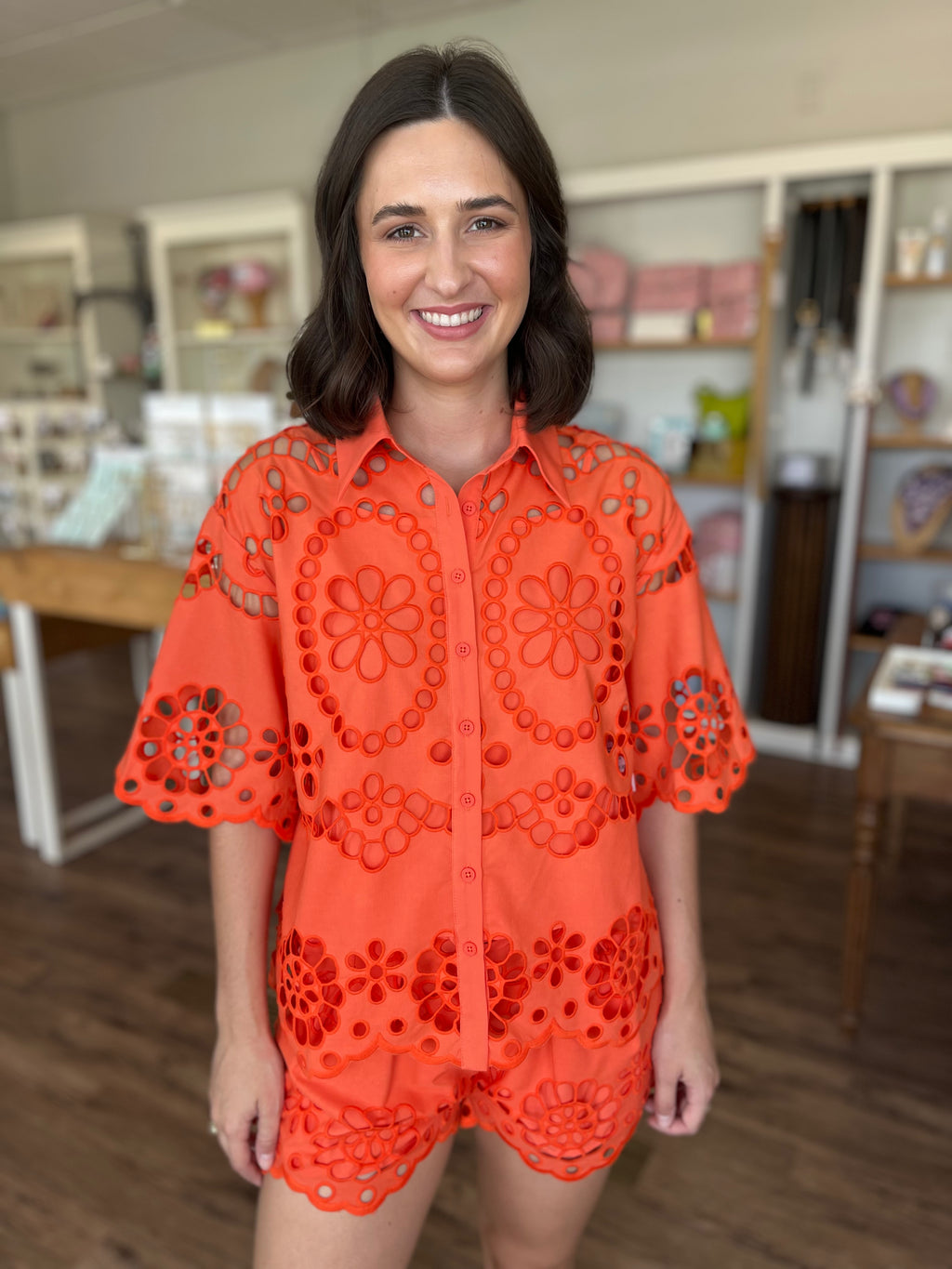 Embroidered Top in Tangerine