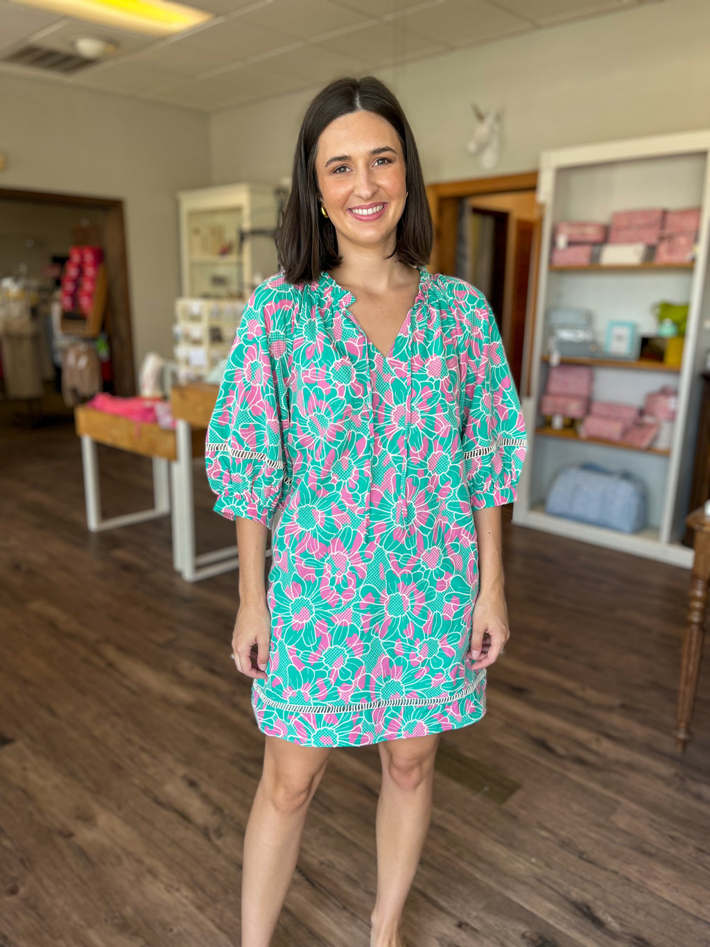 Watermelon Floral Peasant Dress