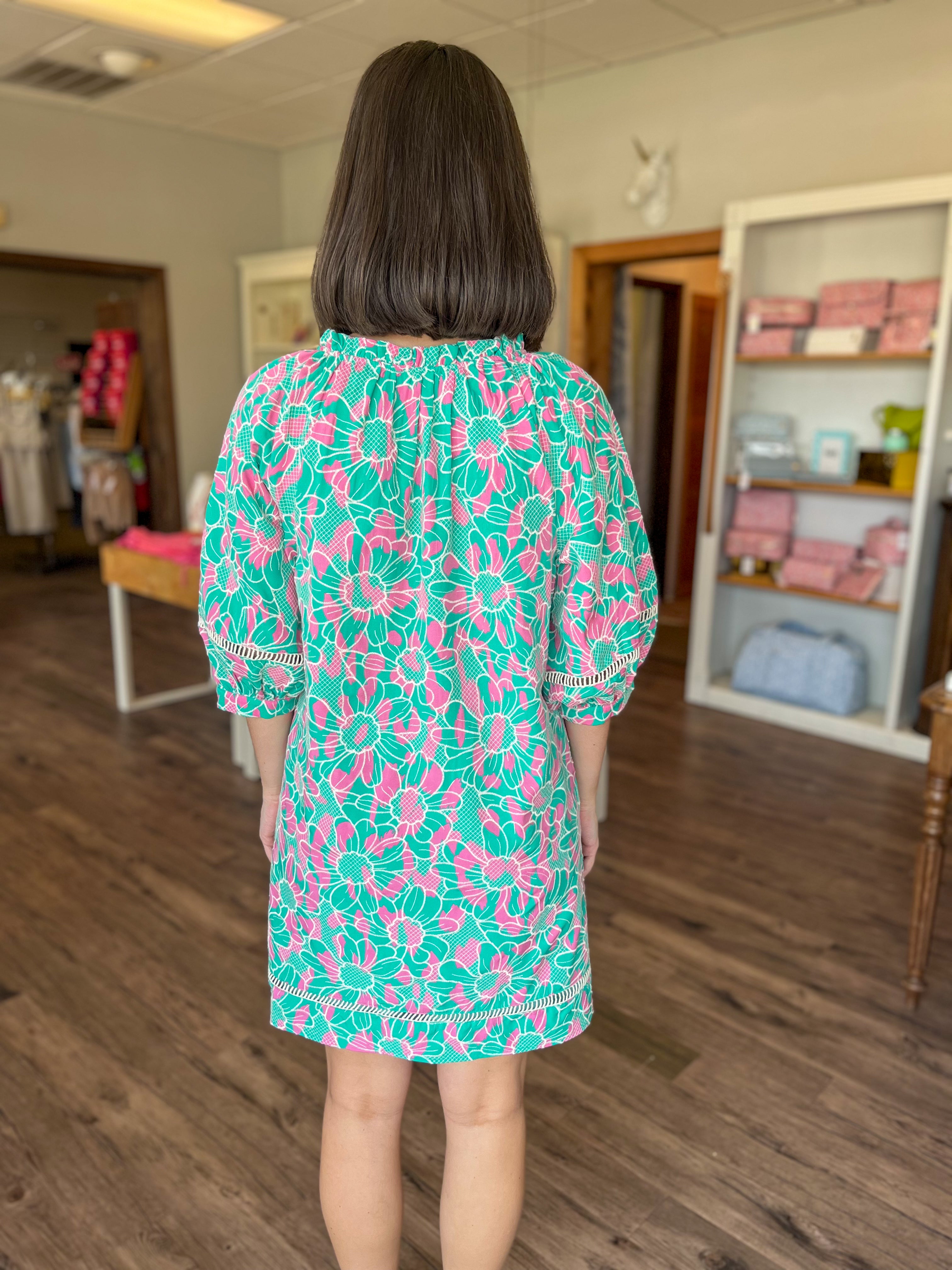Watermelon Floral Peasant Dress