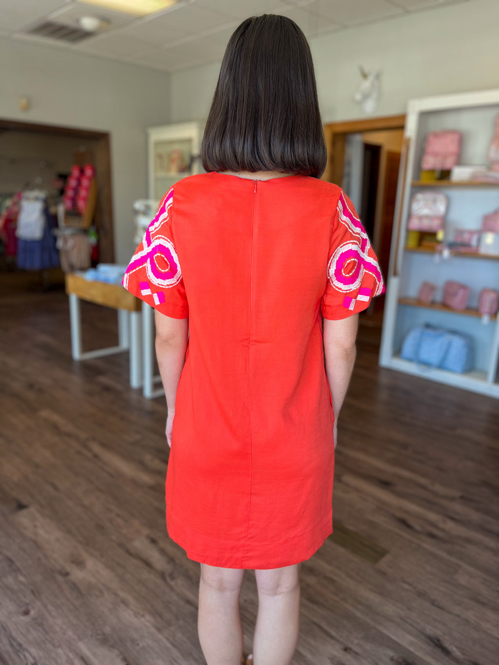 Orange and Pink Embroidered Dress
