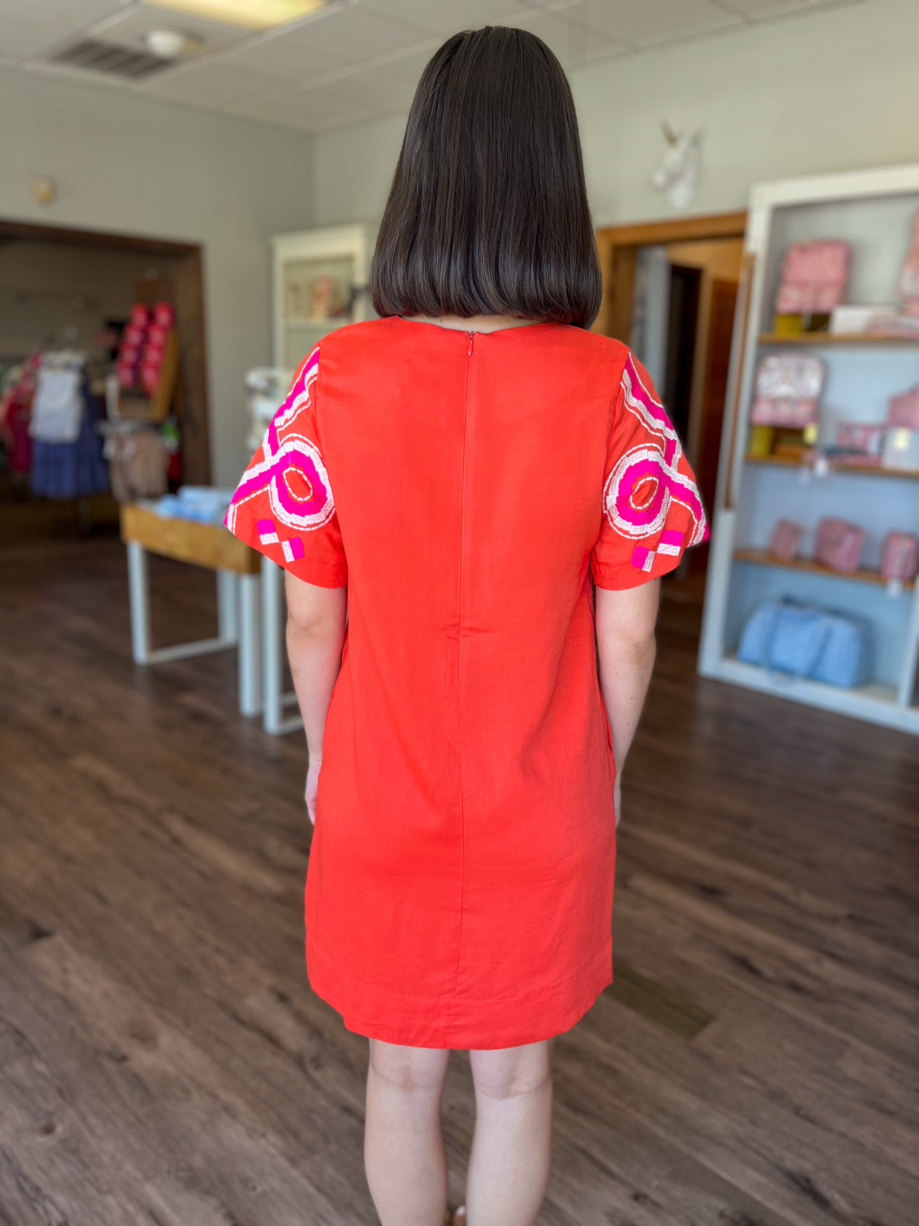 Orange and Pink Embroidered Dress